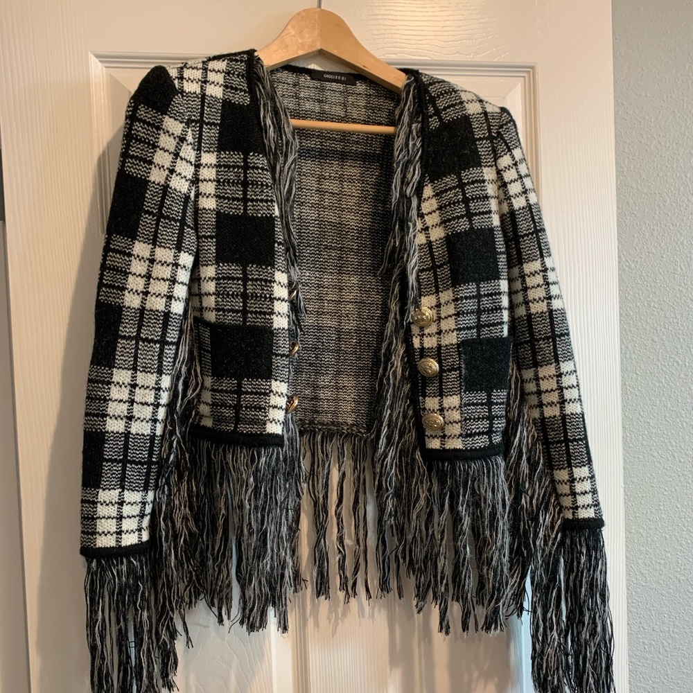 Made in France. Mohair Wool Viscose Fringe sexy Jacket Blazer Women Size S New